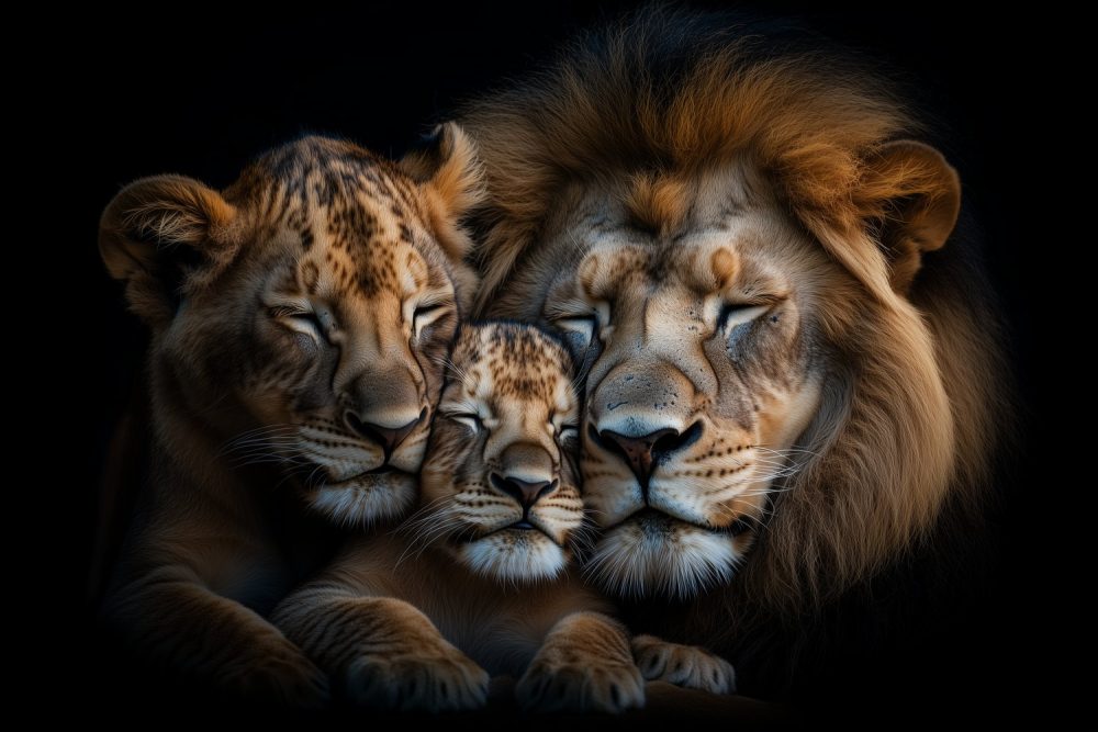 Lionenfamilie in rust behang