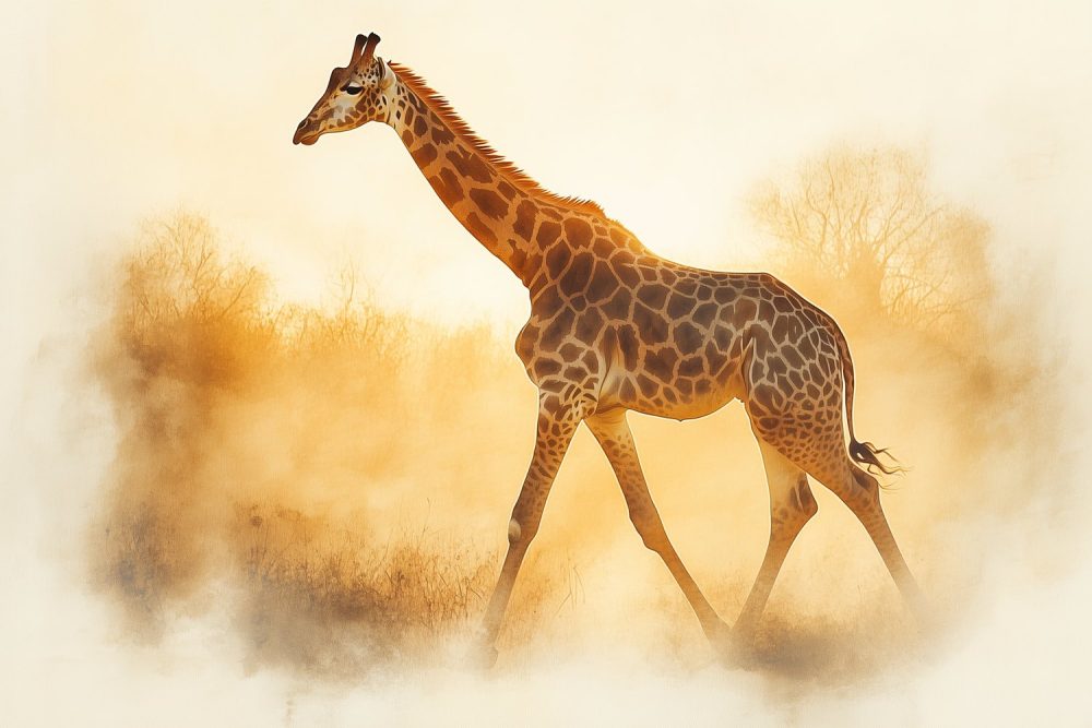 Majestueuze giraf in gouden veld behang
