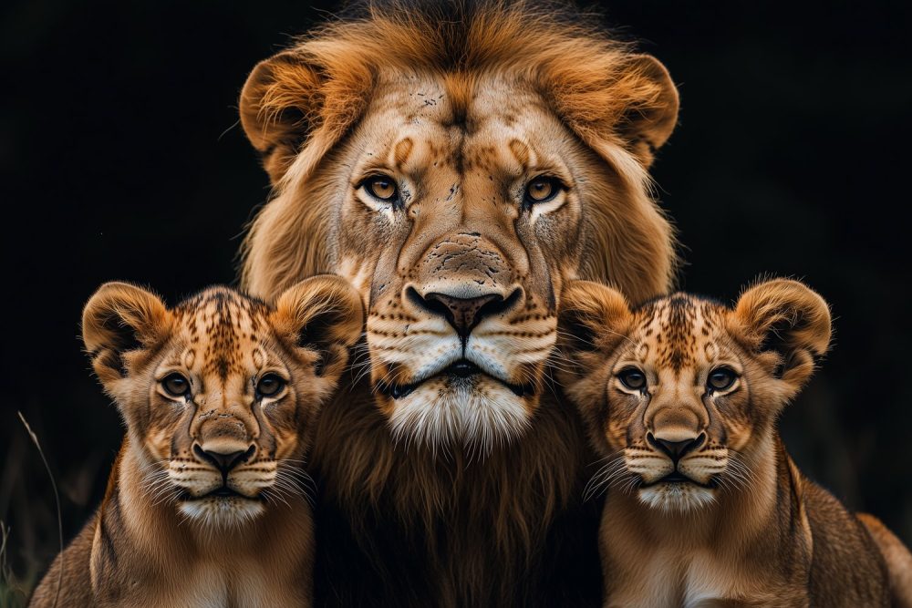 Leeuwenfamilie in harmonie behang