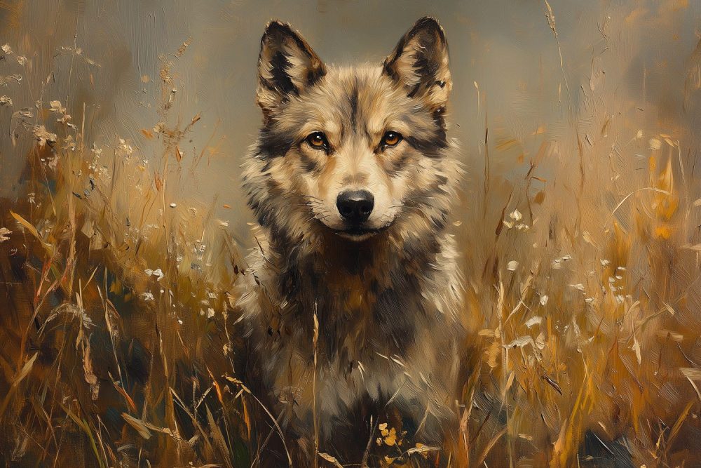 Realistische wolf in natuur behang