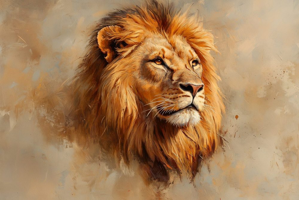 Majestueuze leeuwschilderij behang