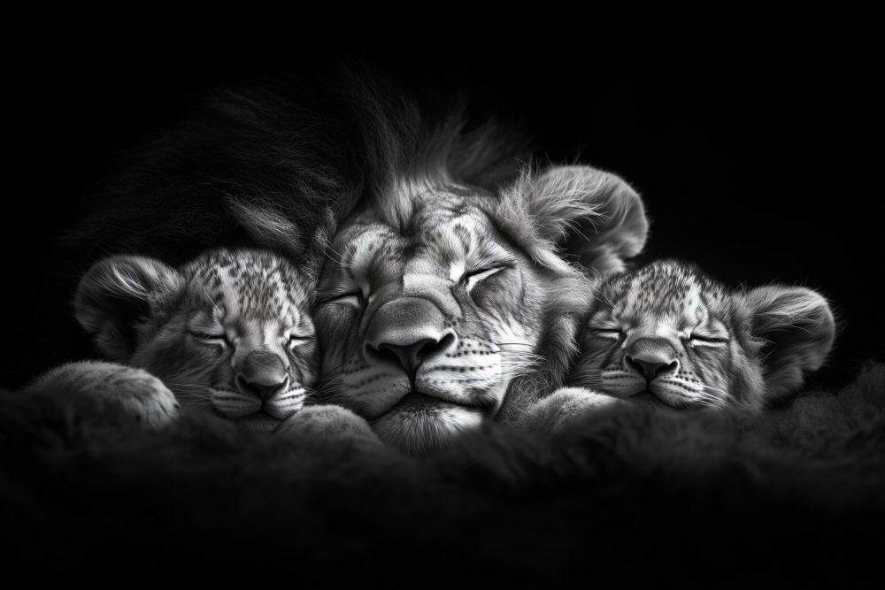 Rustende Leeuw in Zwart-Wit behang
