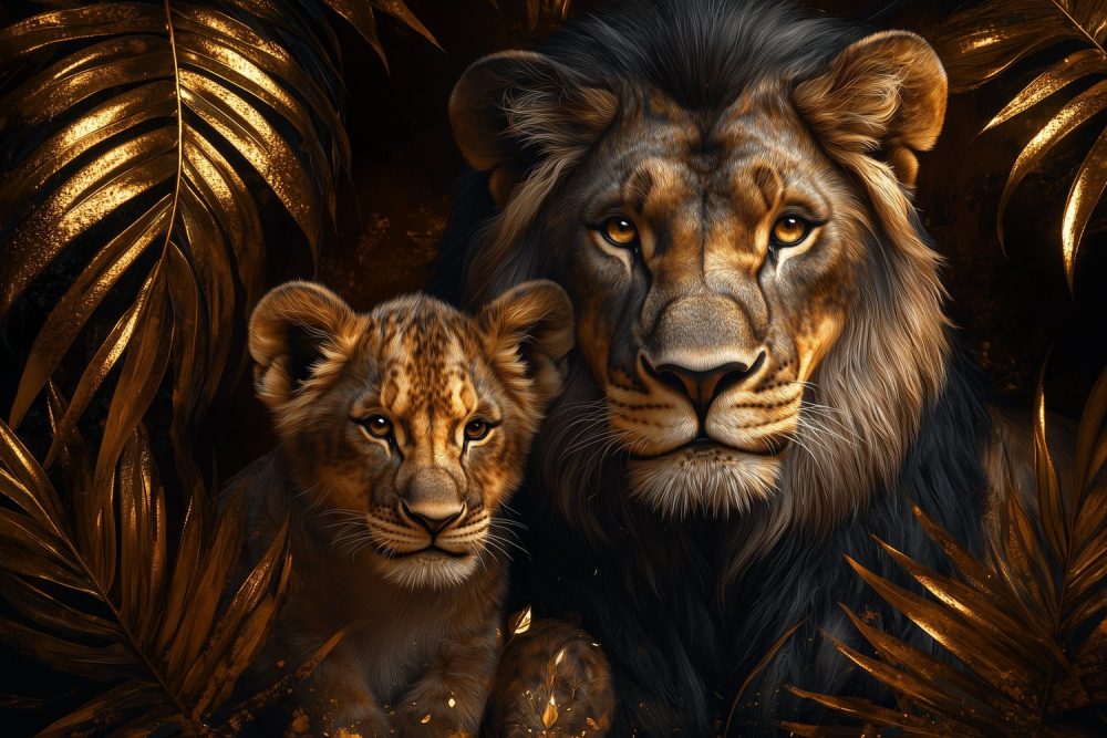 Majestueuze leeuw met welp behang