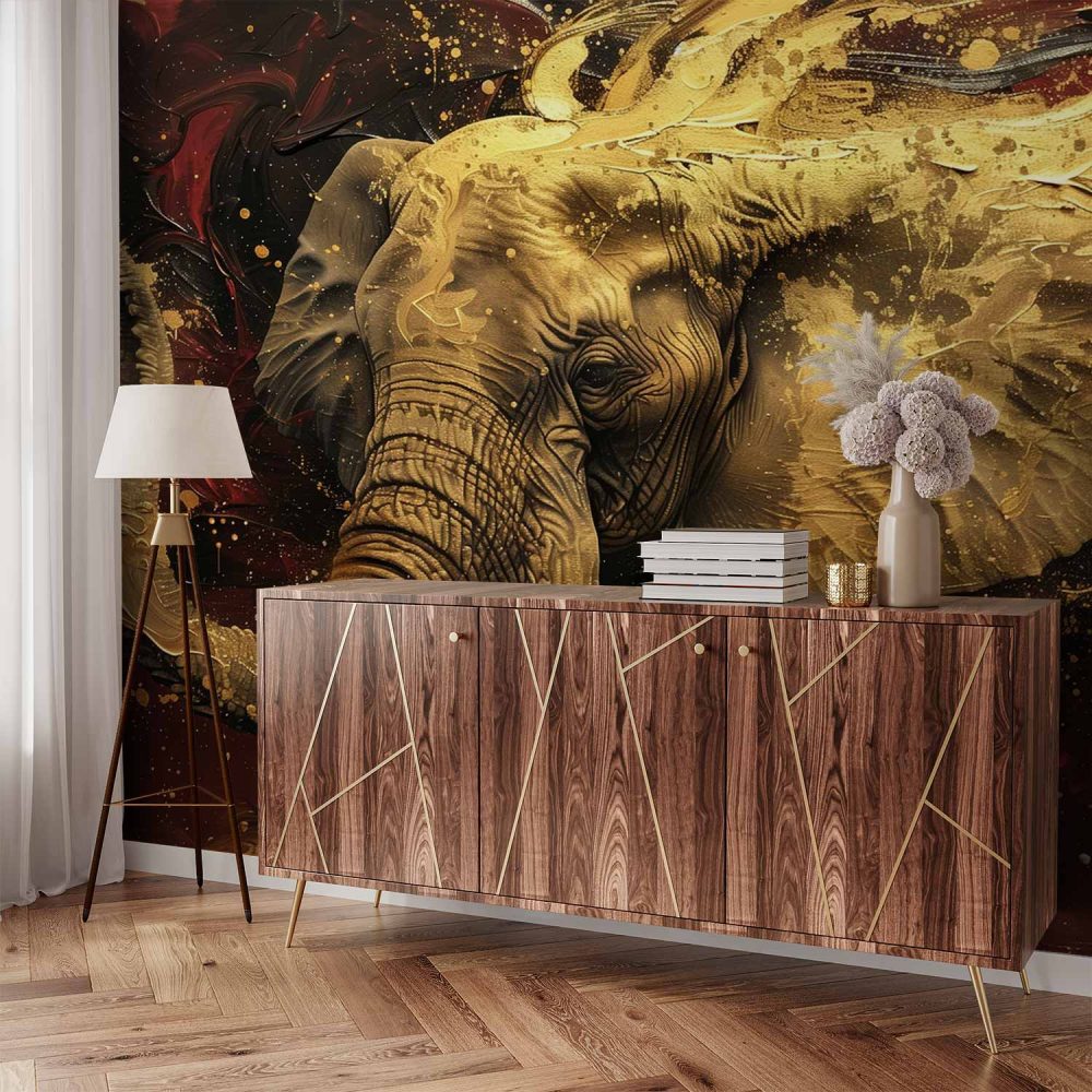 Alternative view of Gouden Olifanten Sculptuur behang