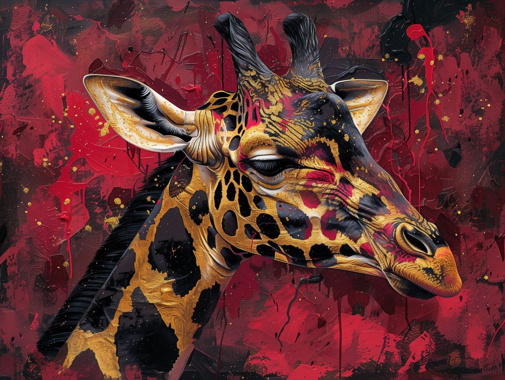 Rustige giraf op rode  behang