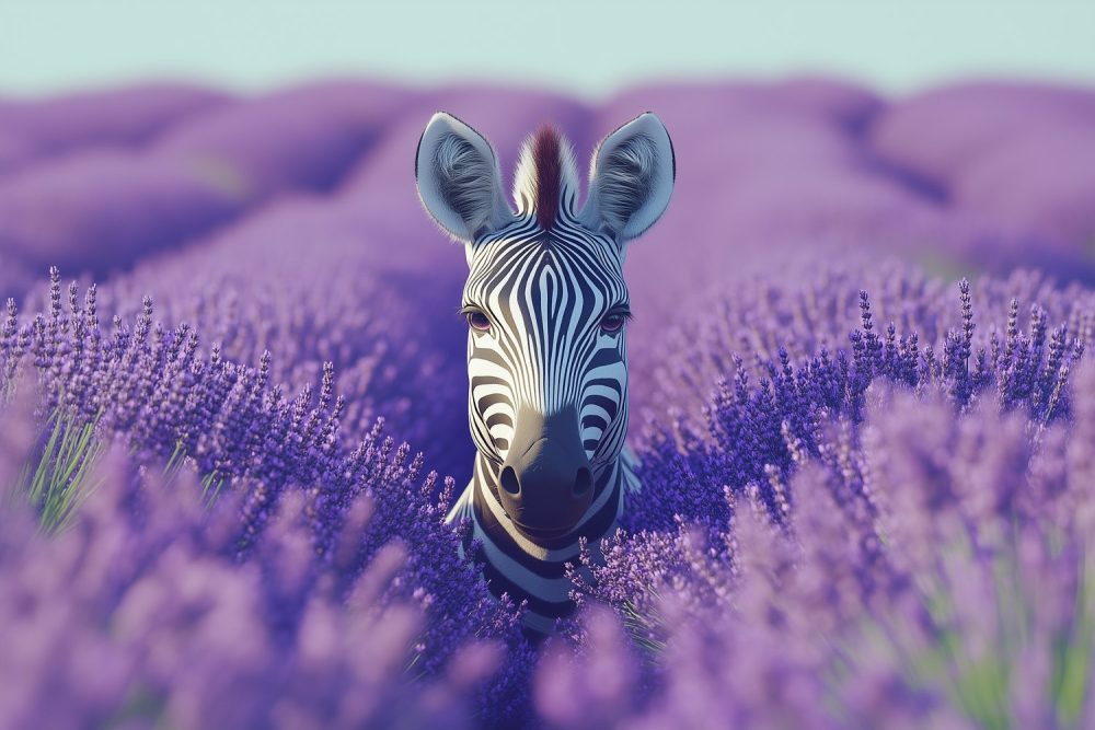 Zebra in Lavendelveld behang