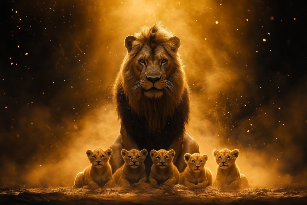 Majestueuze leeuw met welpen behang
