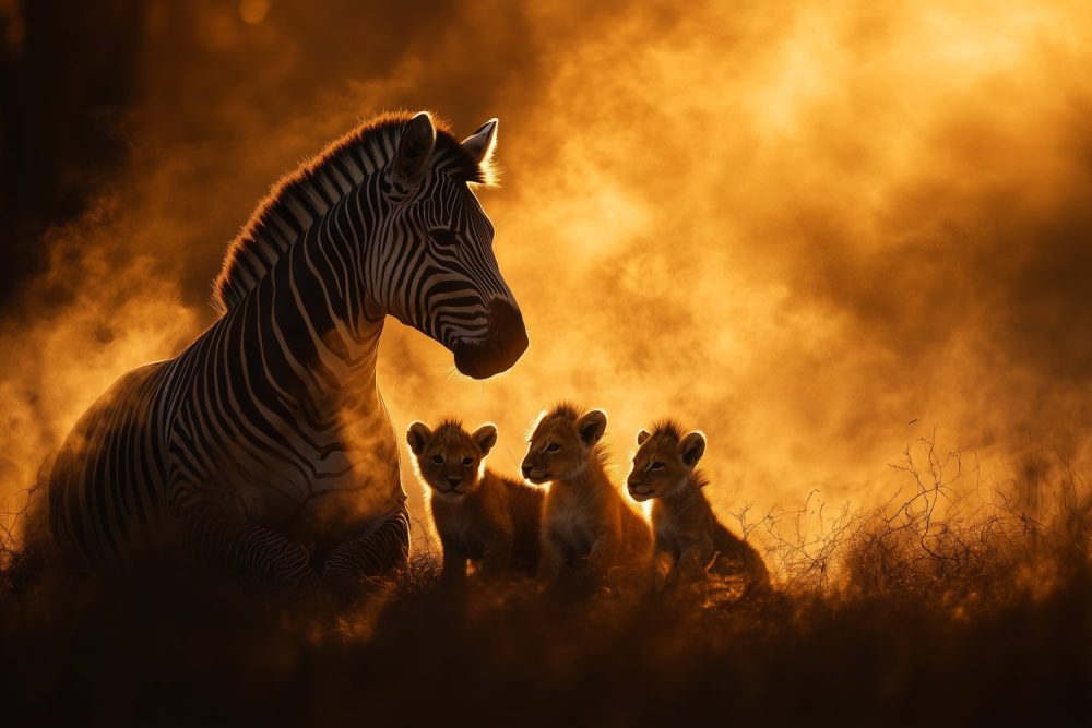 Zebra’s in gouden savanne behang