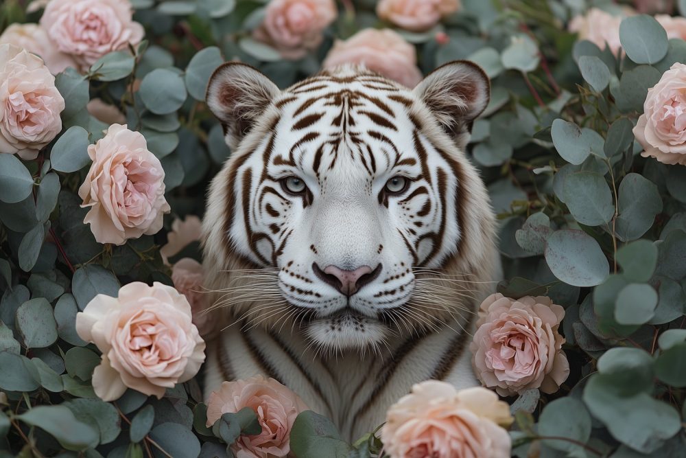 Witte Tijger Rozenkunst behang