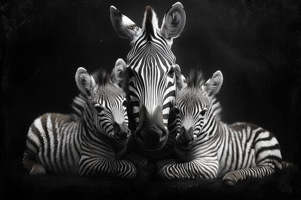 Moeder en baby zebra’s behang
