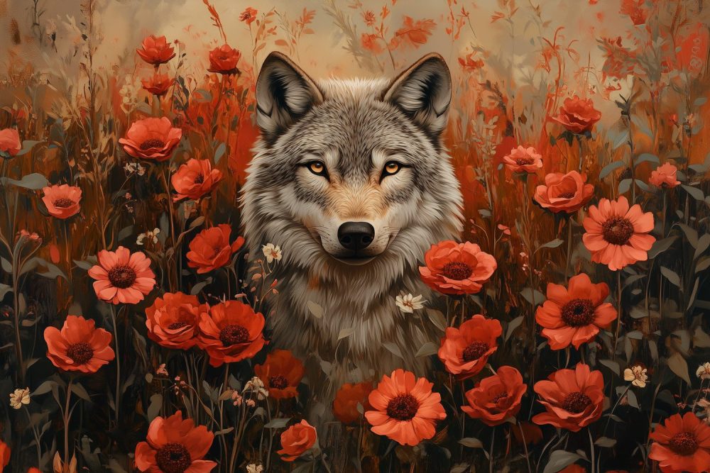 Wolvenbloemen in Rood Veld behang