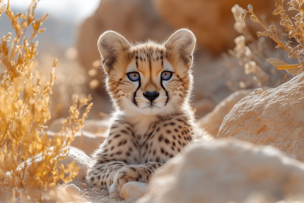 Jonge cheeta welp rots behang