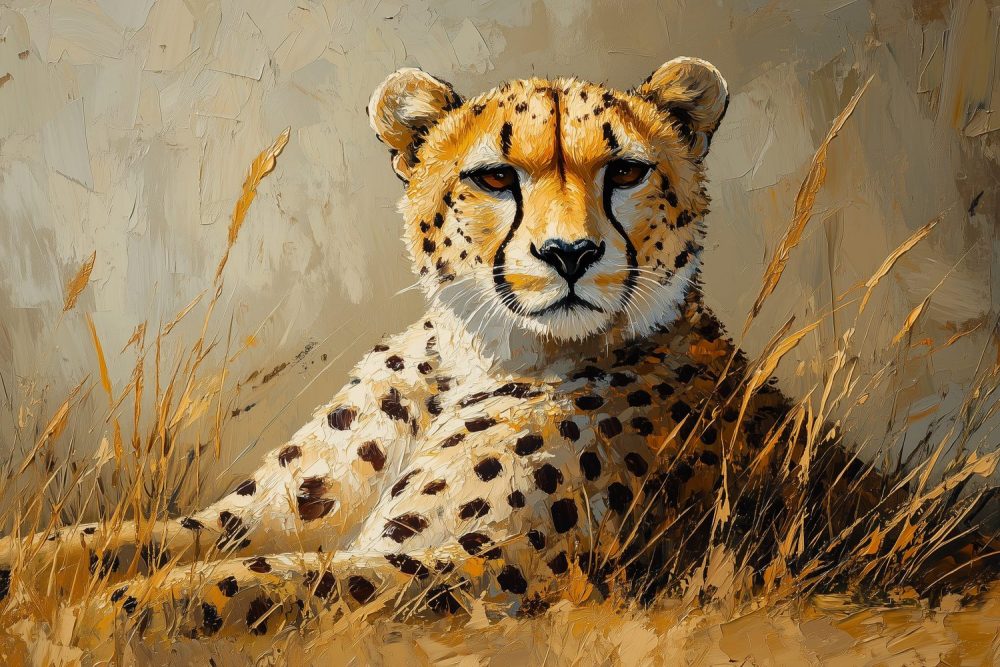 Rustende jachtluipaard in gras behang