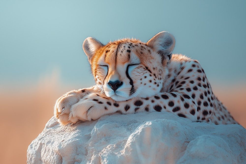 Rustende Jachtluipaard op Rots behang