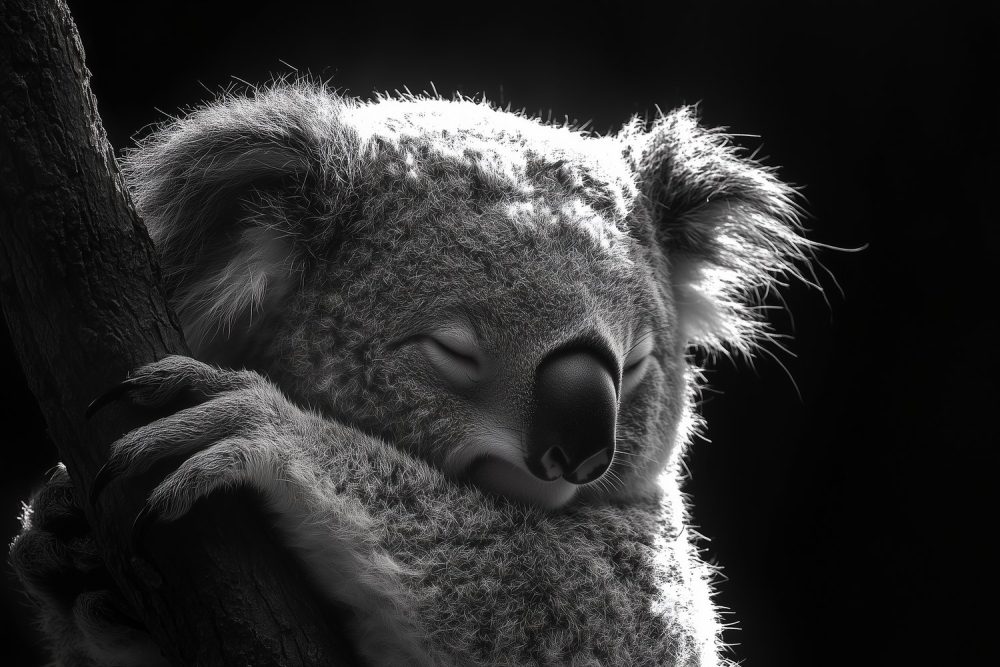 Rustige Zwart-Witte Koala behang