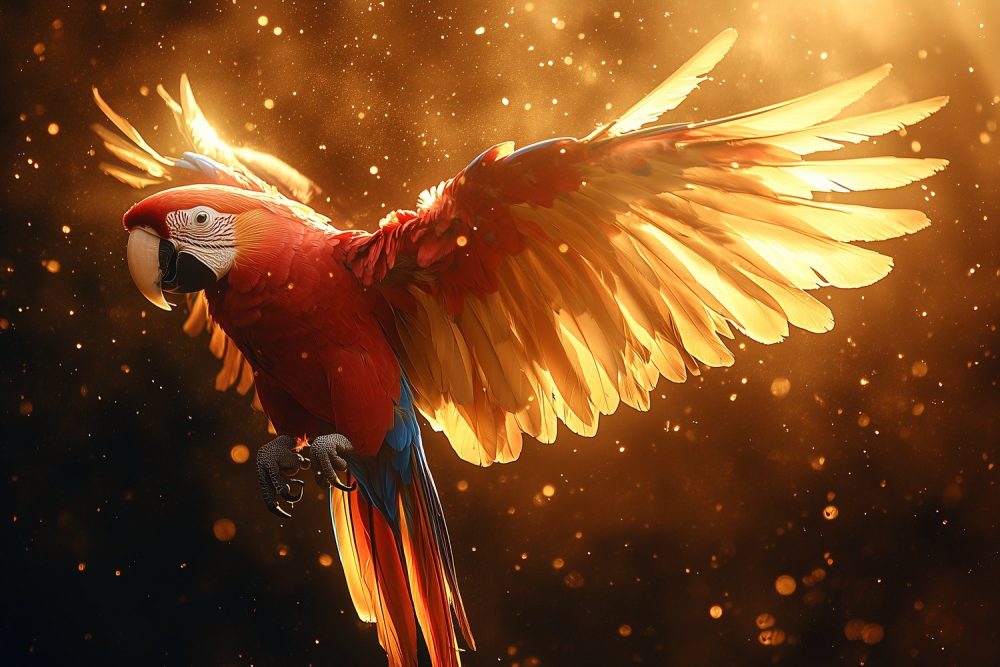 Kleurrijke vliegende papegaai behang