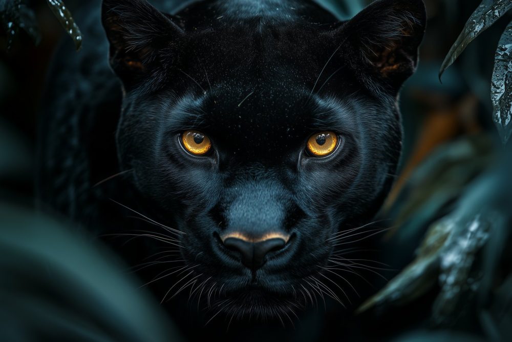 Mysterieuze zwarte panterblik behang