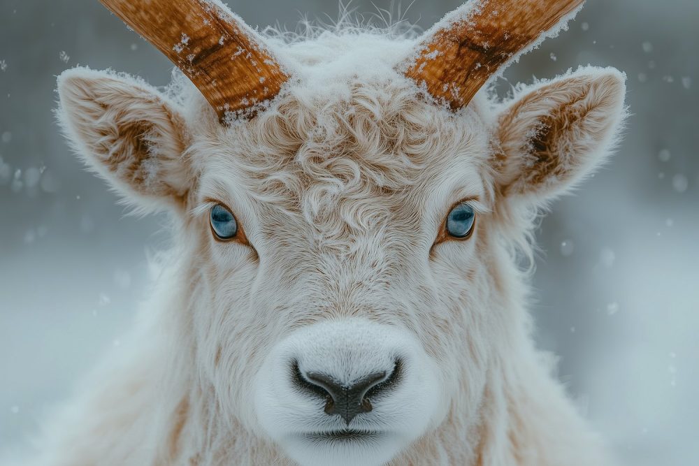 Sneeuwgeit in besneeuwd landschap behang