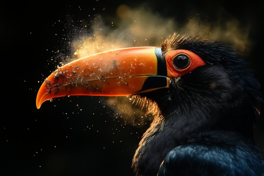 Zwarte vogel met oranje snavel behang