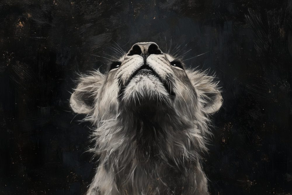 Majestueuze zwart-witte leeuwenkop behang