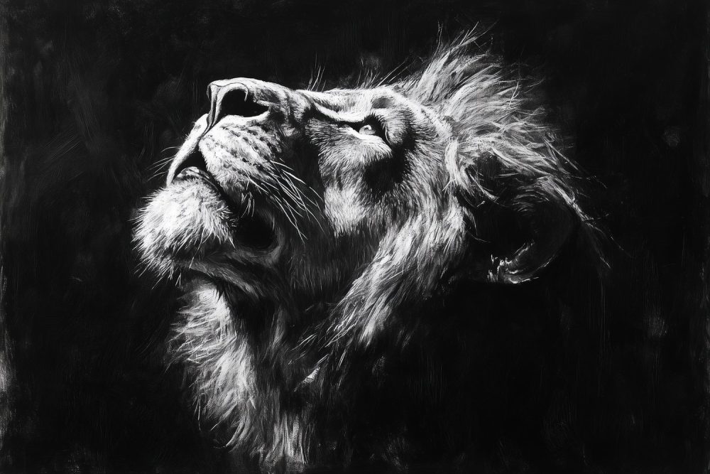 Majestueuze zwart-wit leeuwenportret behang