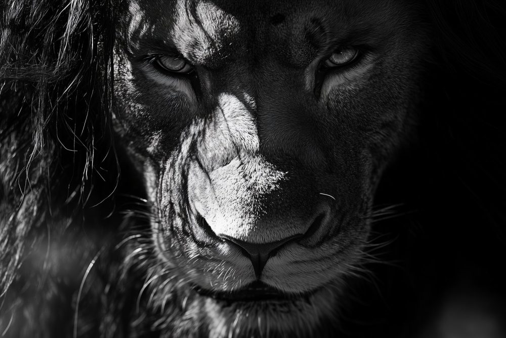 Majestueuze Leeuwenportret Zwart-Wit behang