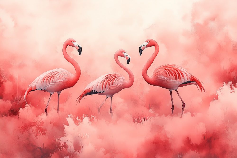 Roze Flamingo’s in Mist behang