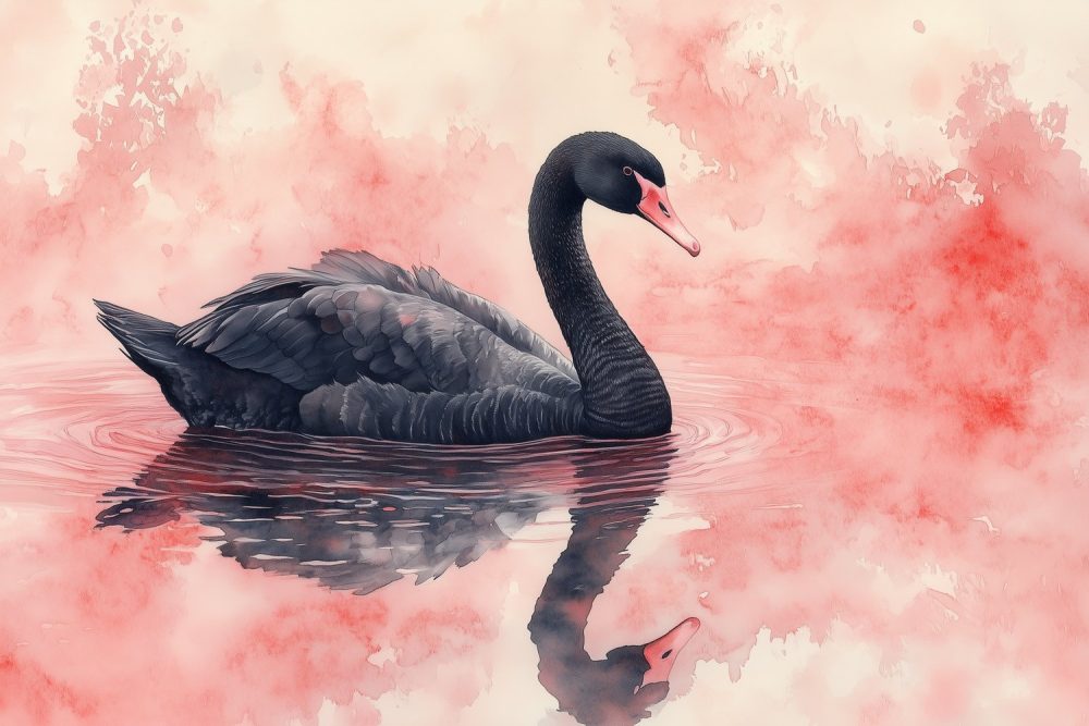 Zwarte Zwaan in Roze Water behang