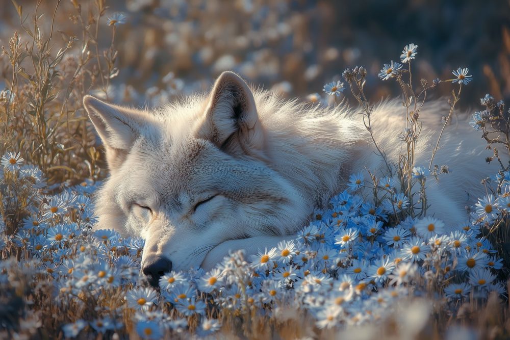 Slapende Wolf in Blauw behang