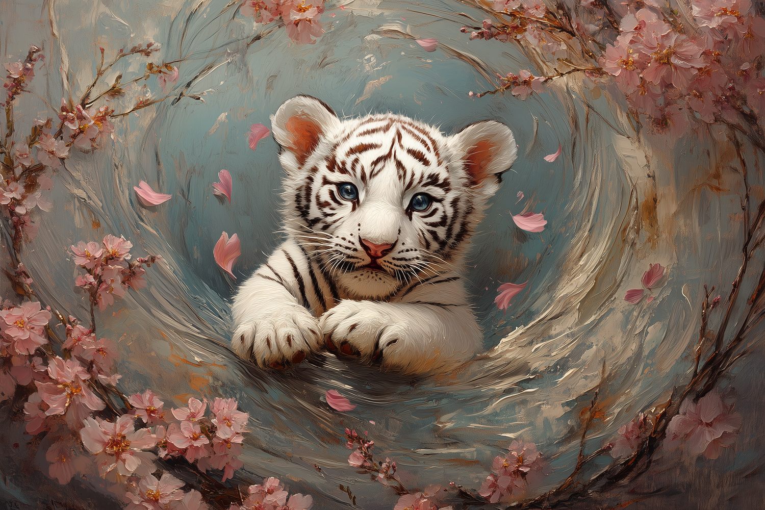 Speelse Tijger in Bloemenzee behang