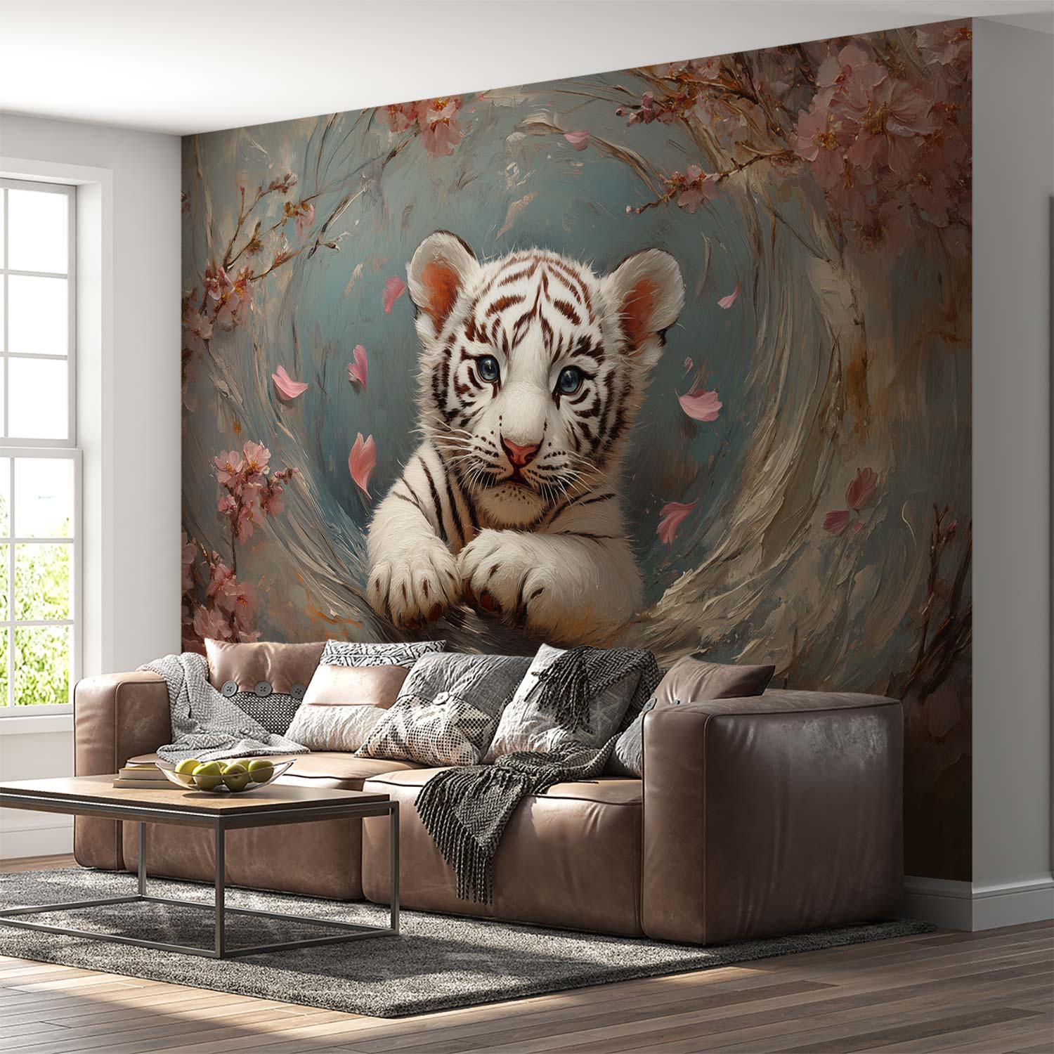 Speelse Tijger in Bloemenzee behang - Afbeelding 2