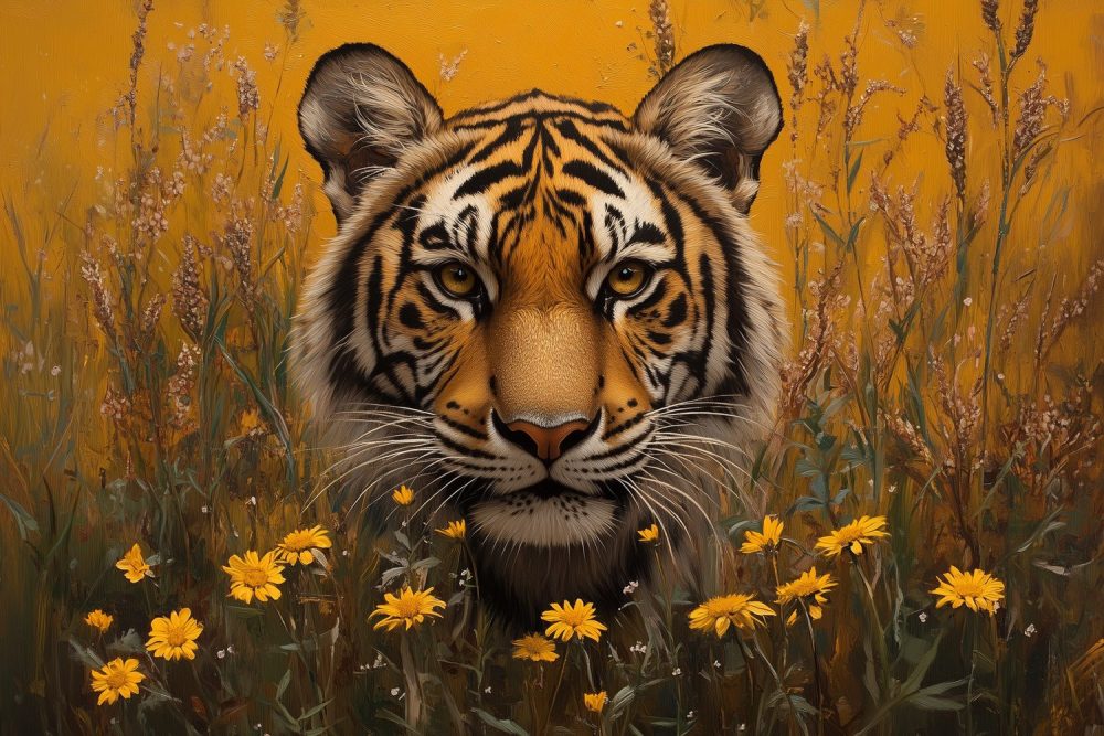 Majestueuze tijgerportret in natuur behang