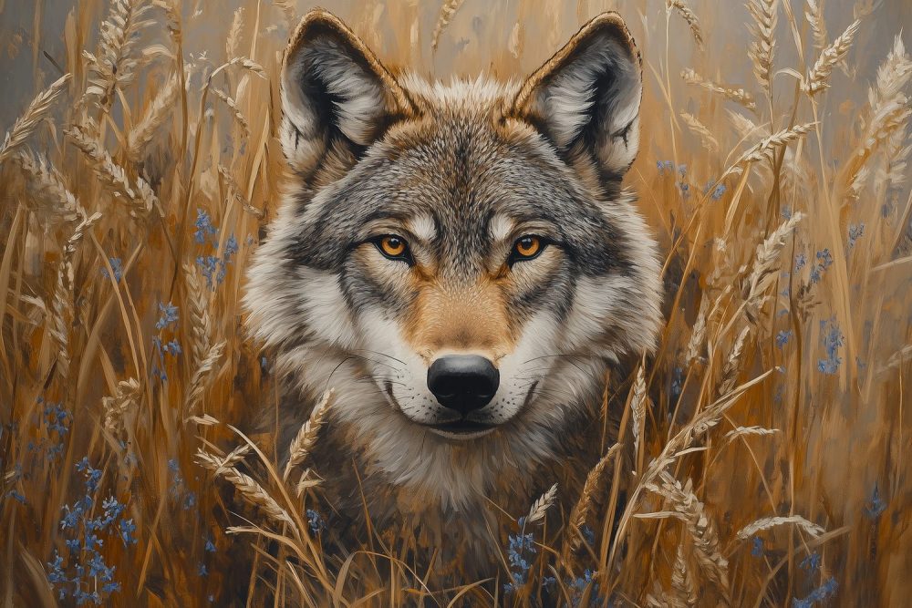 Wolf met gele ogen behang