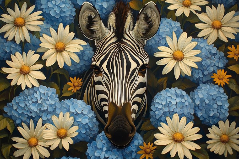 Verborgen zebra in bloemen behang
