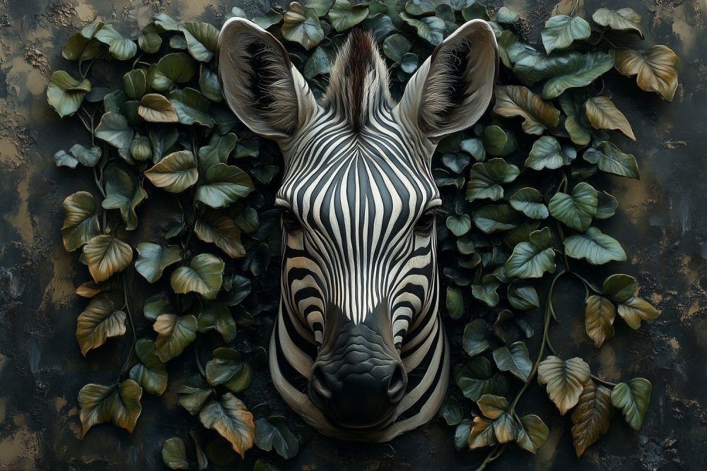 Zebra Hoofd Met Groen behang