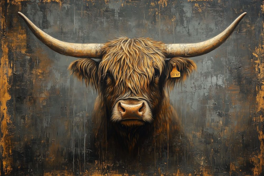 Krachtige Stierenolieverfschilderij behang