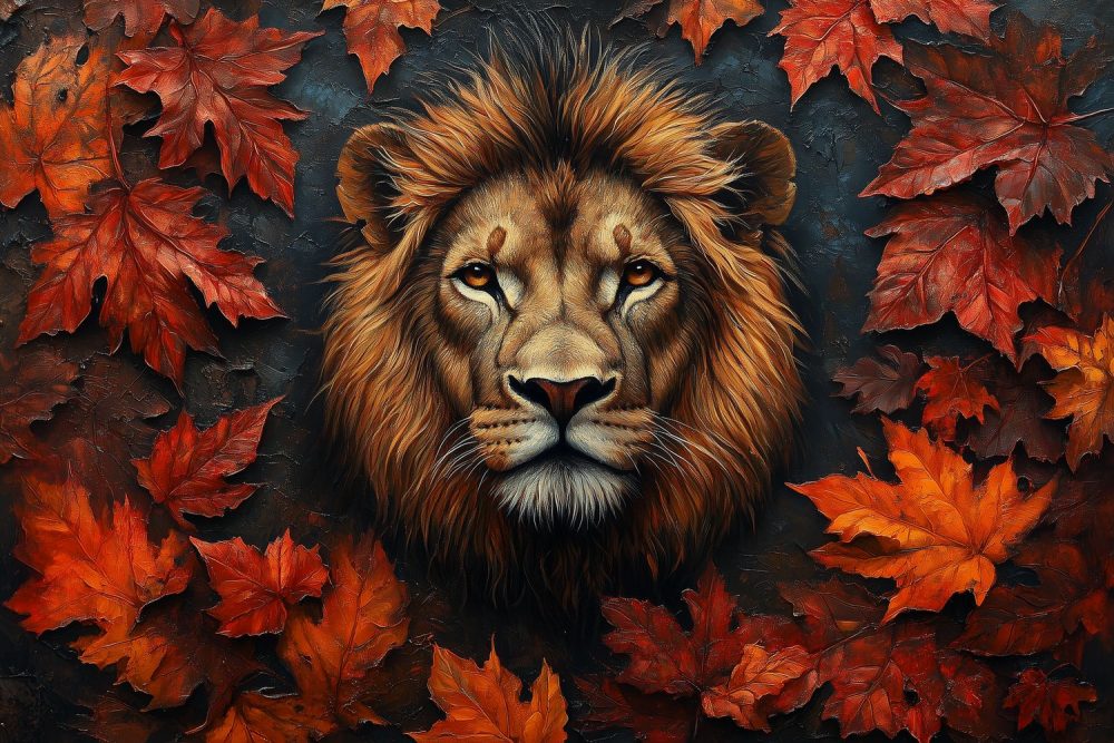 Majestueuze leeuwenkop herfst behang