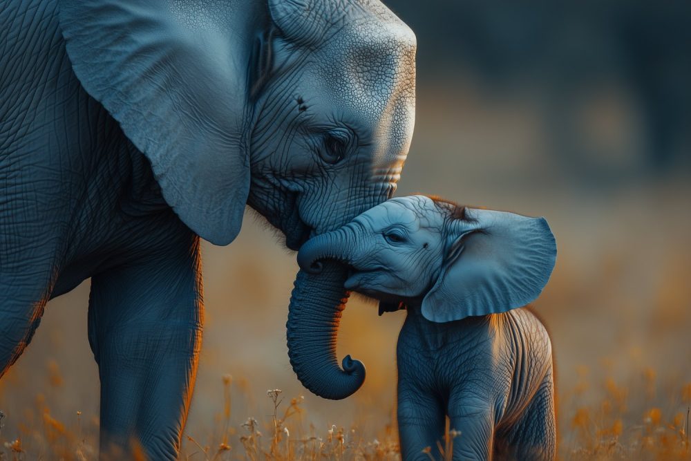 Moeder en baby olifant tederheid behang