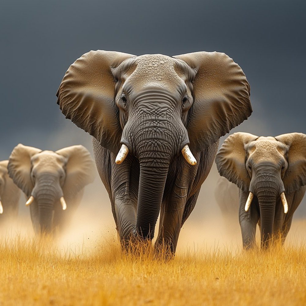 Grazende olifanten in natuur behang
