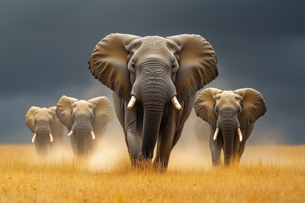 Grazende olifanten in natuur behang
