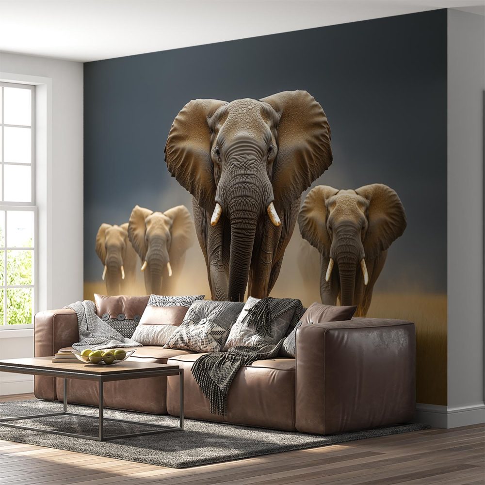 Alternative view of Grazende olifanten in natuur behang