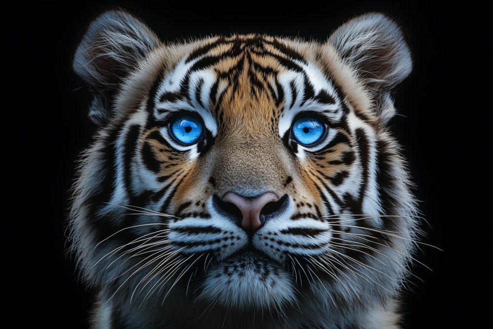 Tijger met indringende blauwe ogen behang