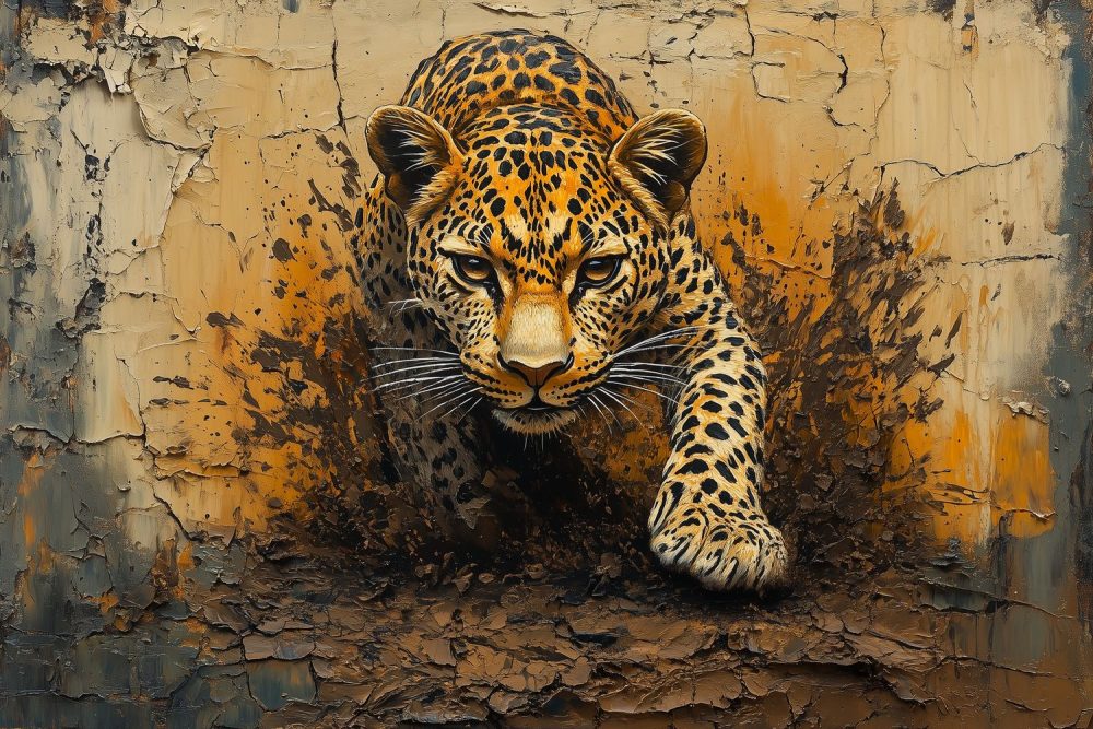 Krachtige luipaard in actie behang