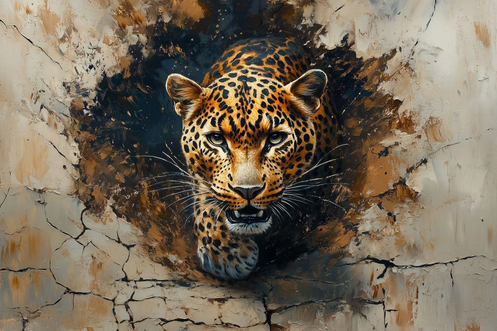 Nieuwsgierige Luipaard in Muur behang