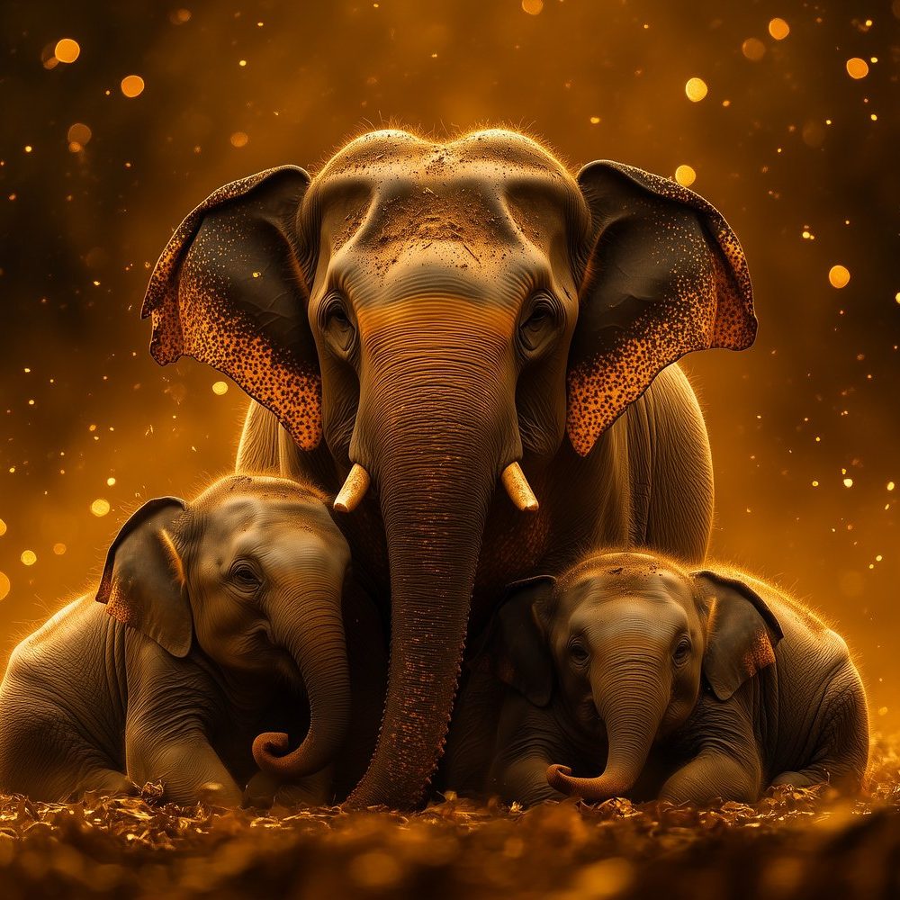 Gouden Olifantenfamilie Eenheid behang