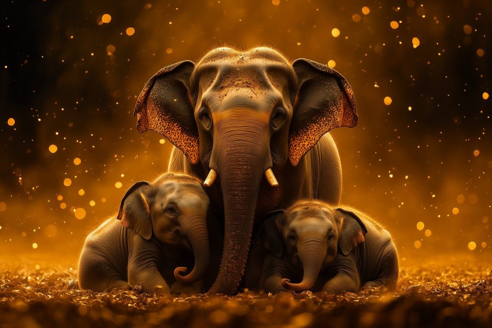 Gouden Olifantenfamilie Eenheid behang