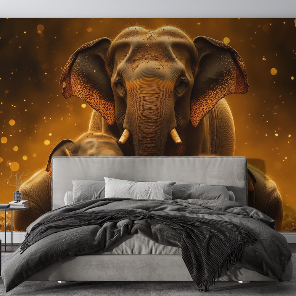 Alternative view of Gouden Olifantenfamilie Eenheid behang