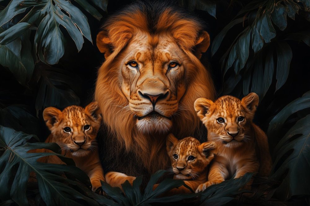 Koninklijke leeuw met welpen behang