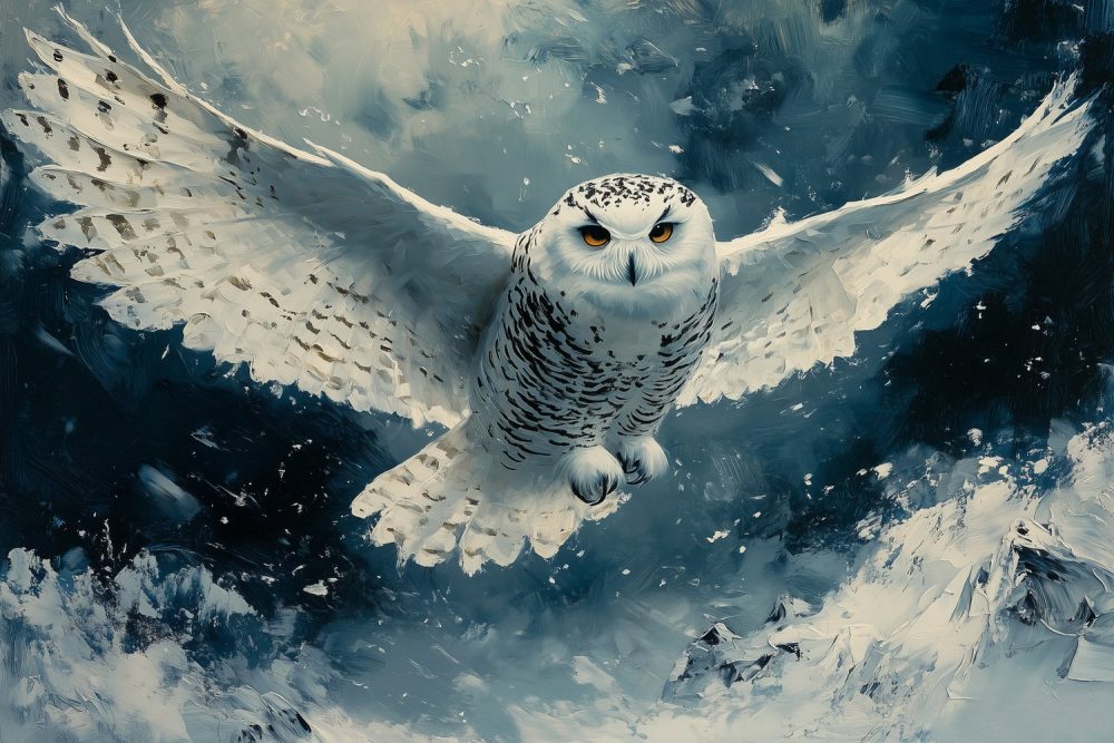 Witte Uil in Vlucht behang