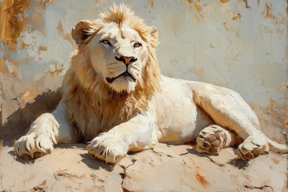 Majestueuze witte leeuwschilderij behang